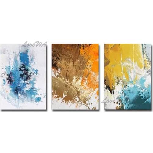 Gold Foil 3 Panels Wall Decoration Oil Painting Canvas Art Abstract Pure Handmade Wall Picture Artwork Paintings For Bedroom