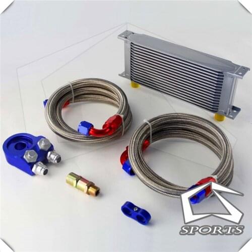 16 ROW AN-10AN UNIVERSAL OIL COOLER+SS Braided Hose kit