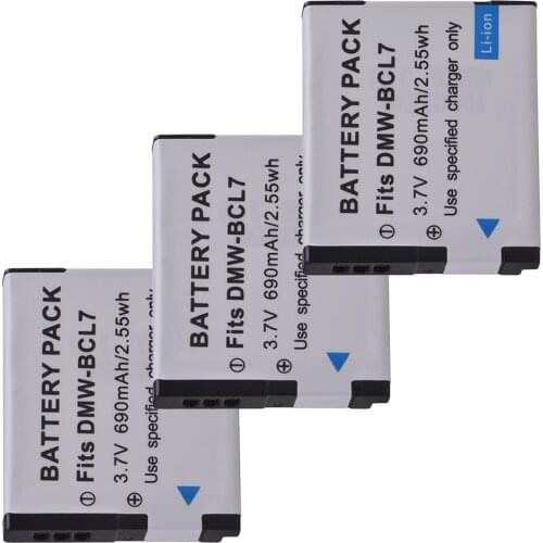 3Pcs DMW-BCL7 BCL7 Battery Akku for Panasonic Lumix DMC-FH10, DMC-FS50, DMC-SZ10, DMC-SZ9, DMC-SZ8, DMC-SZ3, DMC-XS1,XS3