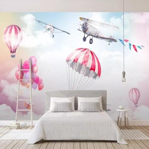 Milofi custom 3D wallpaper mural simple color sky plane hot air balloon background wall living room bedroom decoration painting