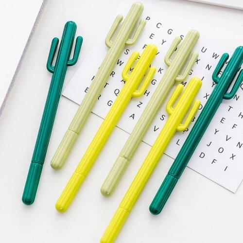 48pcs/lot Cartoon creative cactus gel pen personality student office school black pen stationery