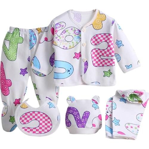 5Pcs Infant Newborn Baby Boy Girl Clothes Spring Cartoon Pattern Pajamas Sleepwear Underwear Clothes Sets