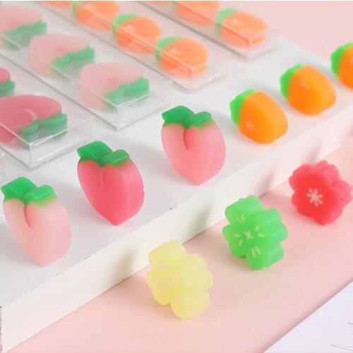 5pcs Mini Carrot Sakura Peach Design Erasers Kawaii Stationery Cute Rubber Kids Toys Correction Tools Japanese School Supplies