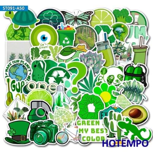 50pcs Green Fresh Pattern Cute Mix VSCO Style Anime Stickers for Girl Mobile Phone Laptop Luggage Case Skateboard Kawaii Sticker