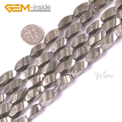 8x16mm Natural Gray Pyrite Gem stone Twist Beads For Jewelry Making Strand 15" Gem-inside Necklace Bracelet DIY Bulk