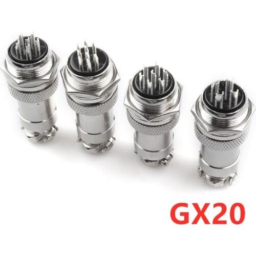 1set GX20 Aviation Connector Socket Plug 2/3/4/5/6 Pin Male + Female 20mm Circular Wire Panel Metal Quick Connector with Cap Lid