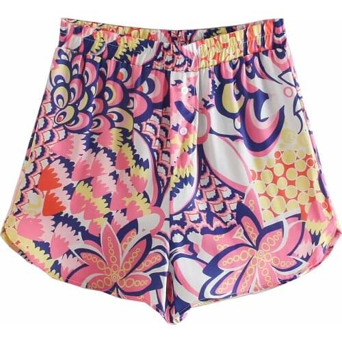 BBWM Women 2021 Fashion Beach style Print Patchwork Summer Hot Shorts Femme Chic Elastic Waist Ribbon Pantalone