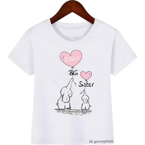 Big Sister 2021 Cute Giraffes Gift Idea Cartoon Print Funny Children T Shirt Kids Newly Clothes Summer Tops Boys/ Girls T Shirtd