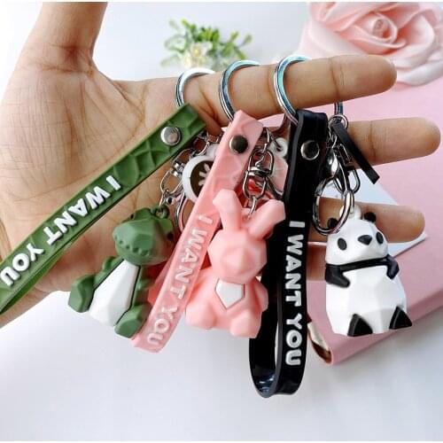 Cartoon interesting couple key chain panda rabbit frog fox raccoon and other shapes of cartoon key chain for boys and girls the