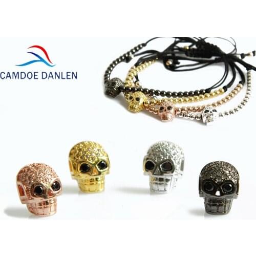 CAMDOE DANLEN Fashion Micro Pave zircon Accessories Zircon skull Bead Brass Material Diy charms bracelets for Jewelry Making
