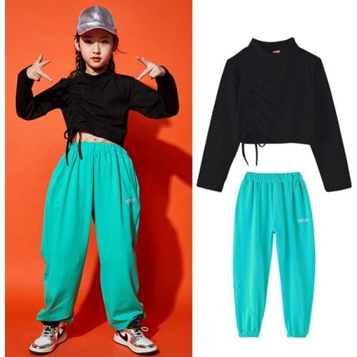 Children Hip Hop Clothes For Girls Black Crop Top Loose Casual Hiphop Pant Dance Training Costume Street Performance Wear 3998