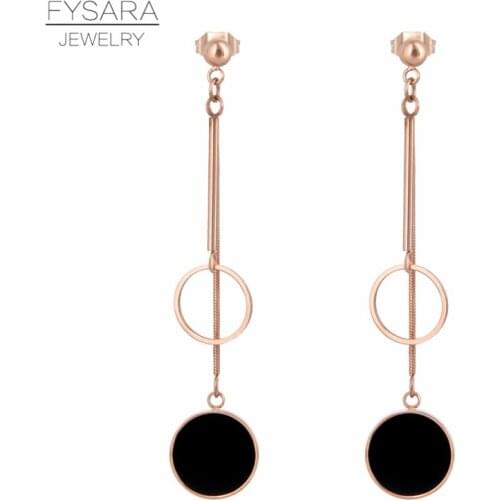 FYSARA Classic Geometry Hollow Cricles Long Black Round Drop Earrings For Women Party Long Earrings Rose Gold Color Jewelry