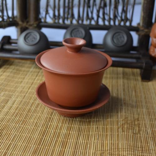 [GRANDNESS] Yixing Gaiwan Red Pure Kung Fu Tea Zisha Gaiwan Porcelain Tea Cup Set and Saucer 100ml