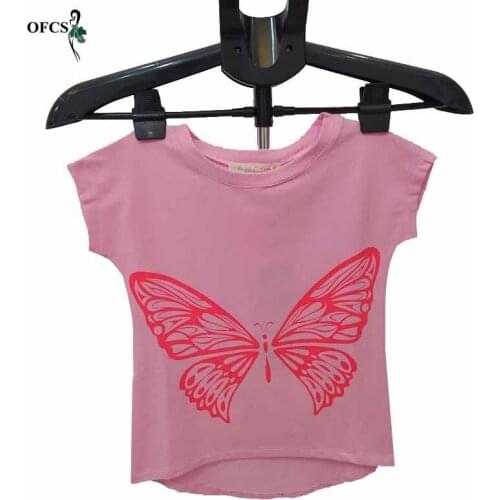 Hot Girls T-shirt Summer Butterfly Print 3D Fashion T Shirt Kid Short Sleeves Tees Baby Kids Cotton Tops Children Clothes 4-12T