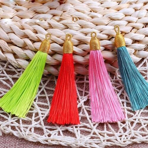 20pcs/lot Polyester Tassels For Earrings Silk Charm gold Pendant Satin Tassels for DIY Jewelry Making Findings Material