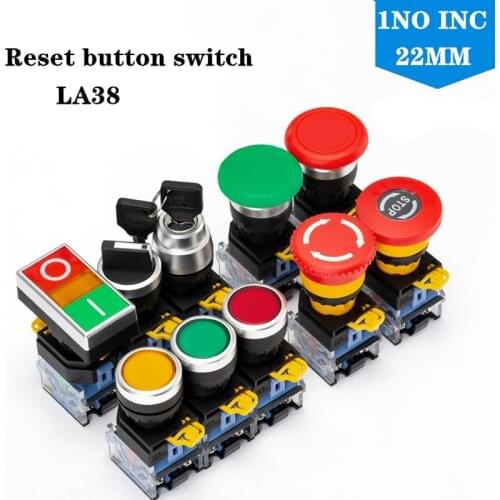 Self locking reset button switch la38 power supply self locking knob emergency stop mushroom emergency start control hole 22mm