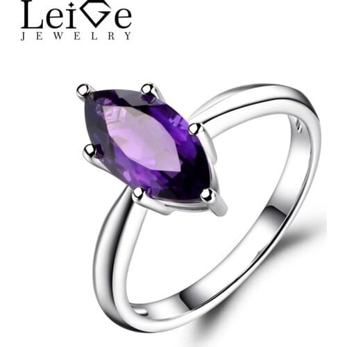 Leige Jewelry Purple Amethyst Rings For Women Marquise Cut Solitaire Ring Wedding Engagement 925 Sterling Silver Fine Jewelry