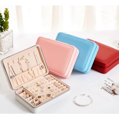 PU Leather Jewelry Box Portable Storage Case Jewel Organizer For Travel Wedding Necklace Bracelet Ring Storage Boxes