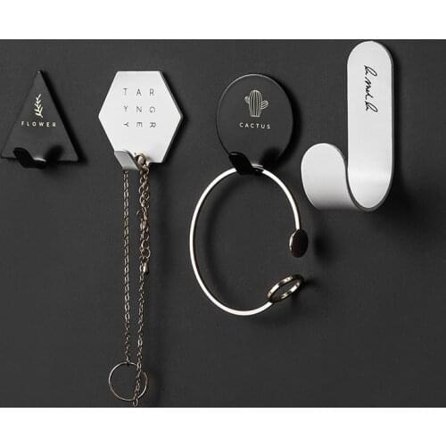 4PCS Nordic Hook Creative Wrought Iron Coat Hook Key Hook Porch Storage Rack Door Decoration Hole-Free Wall Hanger Storage Hooks