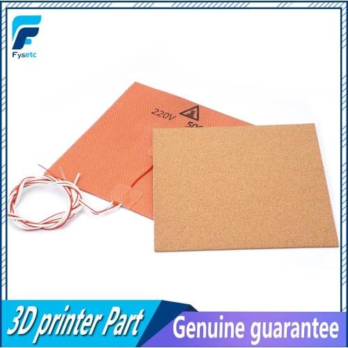 USA Material! 220V 500W Silicone Heater Pad Mat 200X200mm + Adhesive Cork Sheets 200*200*3mm Heated Bed Hot Plate For Prusa i3