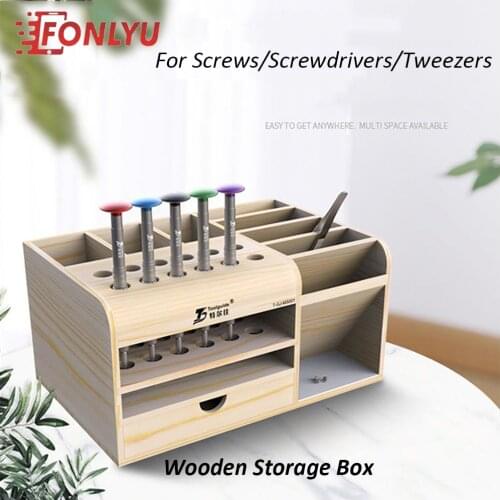 Mutifunctional Wooden Storage Box For Mobile Phone Repair Desktop Tool Storage Box Screwdriver Place Multi-function Parts Box
