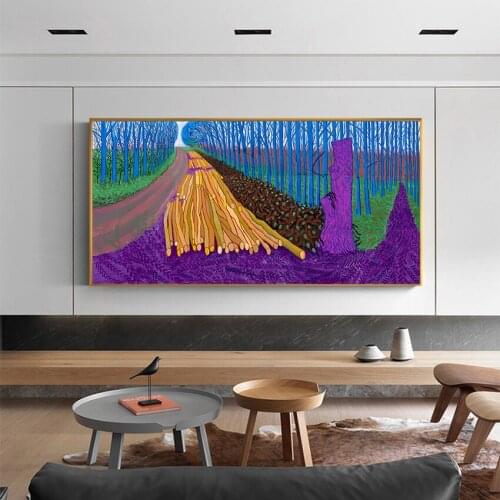 MUTU David Hockney Rural Landscape Painting Trees and Flowers Canvas Print Poster For Living Room Wall Decorative Painting Decor