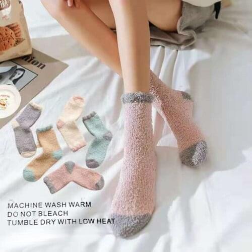 1Pairs Candy Color Warm Socks Plush Socks Female Coral Fleece Winter Towel Thickened Sleep Snow Floor Sock Tube Half Fleece Home