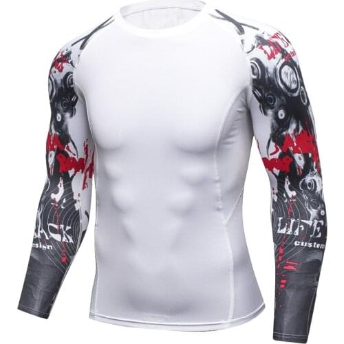 New Men Compression Tight Skin Shirt MMA Long Sleeves 3D Prints Rashguard Fitness Base Layer Weight Lifting Male Tops Wear