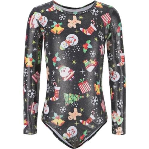 Ballet Gymnastics Dance Practice Clothes Long-sleeved Christmas newcostume Santa Claus pattern body suit European American Style