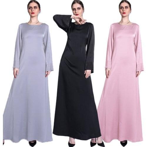 Eid Ramadan Abaya Fashion Muslim Women Maxi Dress Satin Dubai Turkey Kaftan Islamic Clothing Long Party Gown Vestidos Arab Robe