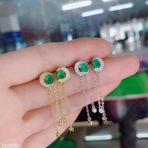 KJJEAXCMY Supporting detection 925 sterling silver inlaid natural emerald emerald girls earrings tassel luxury support detection