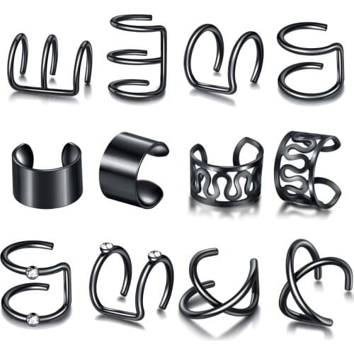12pc Stainelss Steel Clip On Ear Cuff Earrings Fake Cartilage Earrings Lot Non Piercing Clip On Earrings Set Earrings For Women