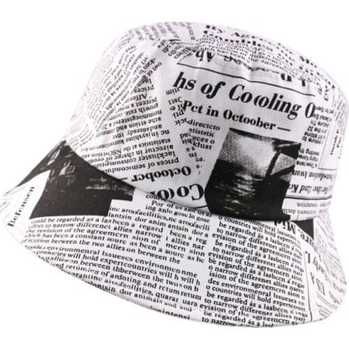 Black White Letter newspaper Print Sun Hat Fashion Fisherman Hats Men Women Street Hip Hop Bucket Hat Fishing Cap