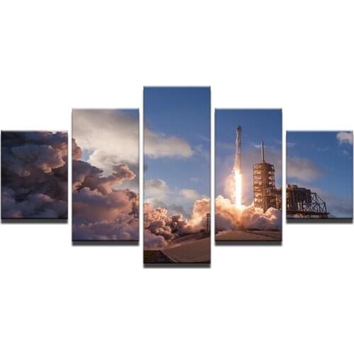 Modern HD Printed Oil Painting Canvas Home Decor 5 Panels Flame Emission Landscape Poster Frame Modular Wall Art Pictures