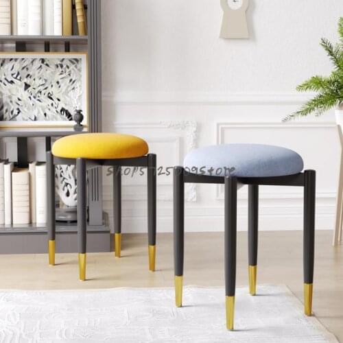 Stool Net Red Lazy Cute Home Bedroom Small Chair Fashion Creative Light Luxury Round Stool Fabric Nordic Style Makeup