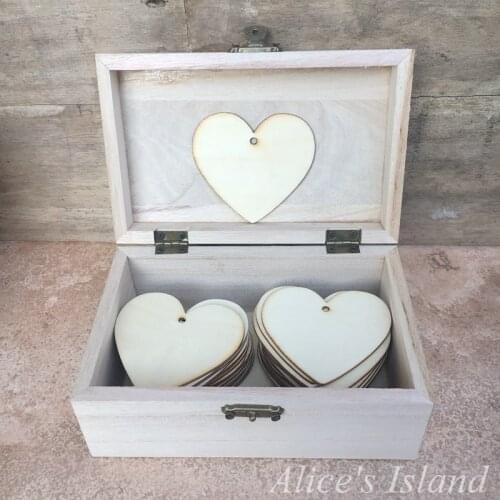 Wedding guest book with 50 hearts Rustic wedding guestbook Custom Wooden Rectangle Keepsake box wedding box