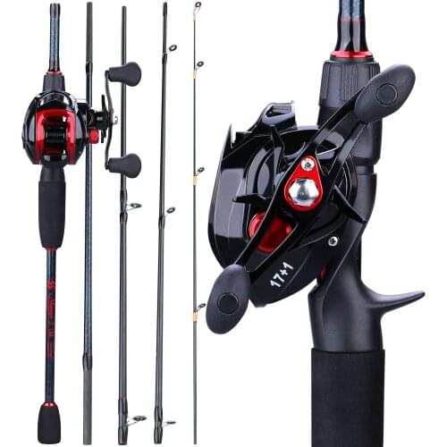 Sougayilang 1.8-2.4m M Power Casting Fishing Rod Combo Portable 5 Sections Casting Fishing Rods and 17+1BB Baitcasting Reels Set