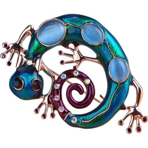 OI Bright Blue Enamel Lizard Brooches Corsage Green Gecko Brooch Bouquet Bijoux Embellishments Wedding Dress Clip Pin Women Gift