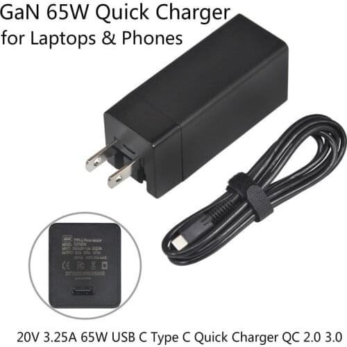 20V 3.25A 65W USB C Type C PD Gan Laptop Phone Power Adapter Charger Quick Charge QC 2.0 QC 3.0 AFC FCP SCP MTK PE+2.0