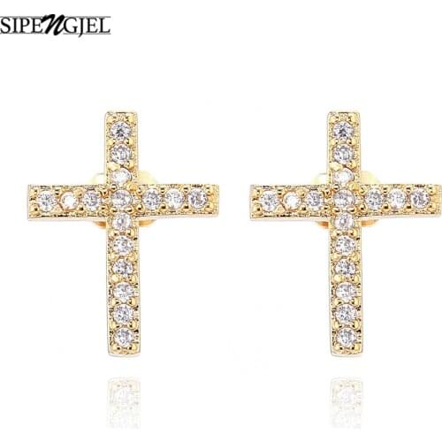 SIPENGJEL New Trendy Cross Piercing Earrings Brilliant Crystal Zircon Personality Stud Earrings For Women Jewelry 2021
