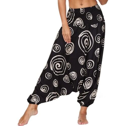 2021 Womens Boho High Waisted Yoga Pants,Loose Harem Pants Hippie Palazzo Flowy Casual Beach Pants