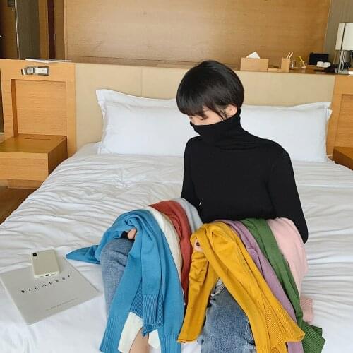 Womens Cheap Slim Top Turtleneck Knit Sweater Autumn Winter Long Sleeve Warm High Neck Rib Pullover All Match Ladies Jumper Y2K