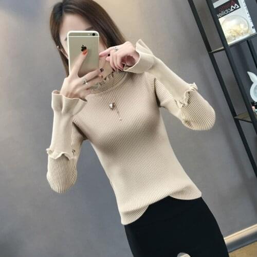 And winter new slim fitting Pullover lotus leaf knitted bottom coat womens foreign style long sleeve short style