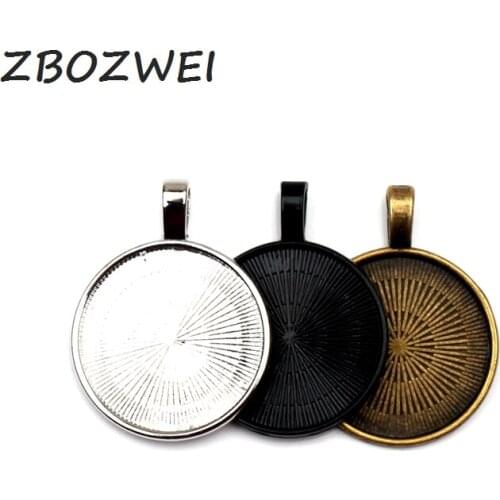10pcs 25mm Silver Black bronze Plated Necklace Pendant Setting Cabochon Cameo Base Tray Copper Bezel Blank Jewelry