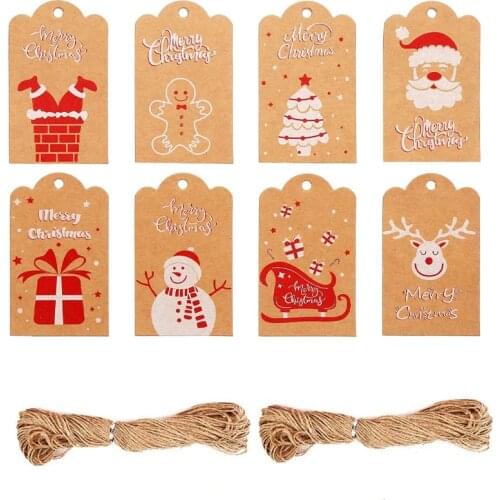 100Pcs/Pack Christmas Decoration Tags Kraft Paper Tag Card With Twine String Tie For Christmas Handmade Gift Package Decor Label