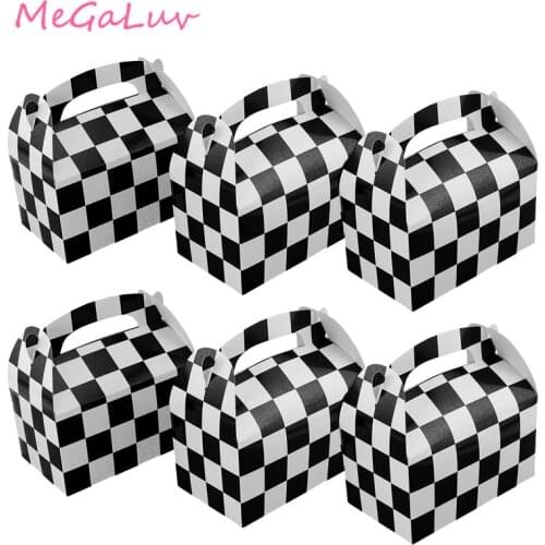 12pcs Checkered Racing Party Favor Goodie Box Black White Treat Boxes Racing Birthday Party Supplies Baby Shower Deco for Kids