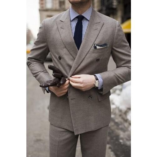 2017 Latest Coat Pant Designs Smoking Grey Double Breasted Men Suit Slim Fit Skinny 2 Piece Tuxedo Suits Custom Blazer Ternos