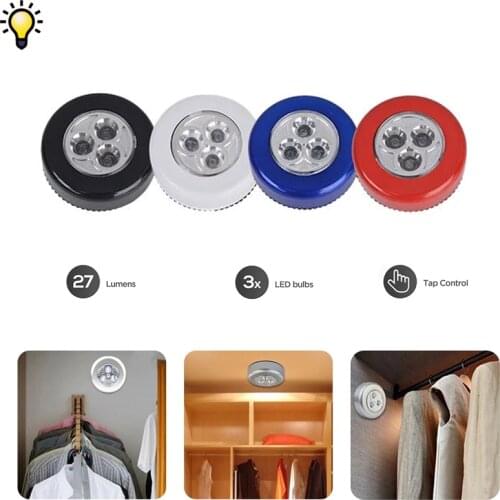 3Led Multi-color Closet Cabinet Lamp Battery Powered Wireless Night Light Stick Tap Push Security Kitchen Bedroom Wardrobe Decor