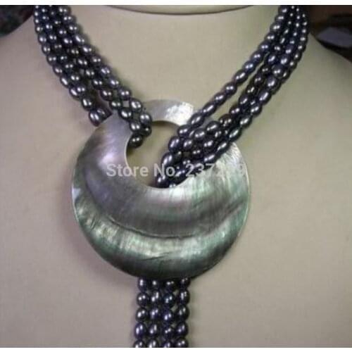 FREE SHIPPING>>>@@ Wholesale price S ^^^2 Strands 6-7mm Black Freshwater Pearl Necklace Shell