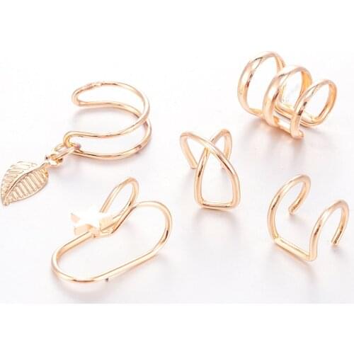 2020 Fashion 5Pcs/Set Ear Cuffs Gold Leaf Ear Cuff Clip Earrings for Women Earcuff No Piercing Fake Cartilage Earrings